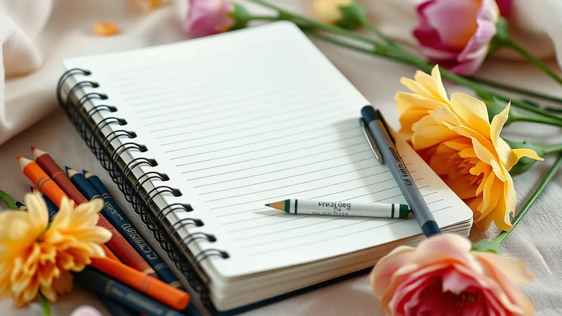 Trauerwerkstatt mit Schreibmaterial und Blumen.