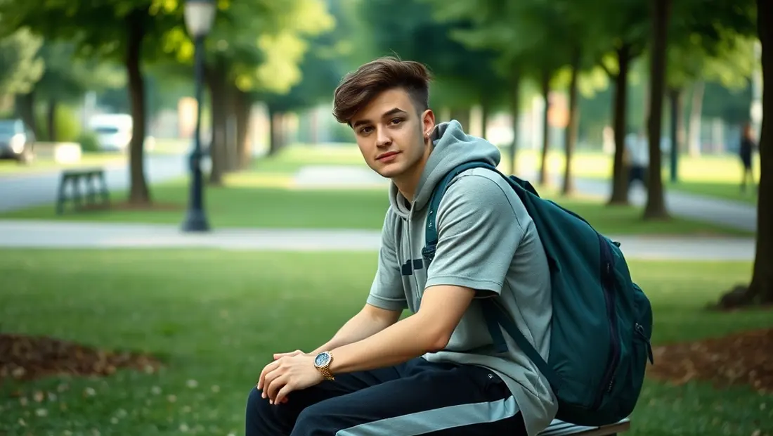 Junge Person auf einem Parkbank sitzt