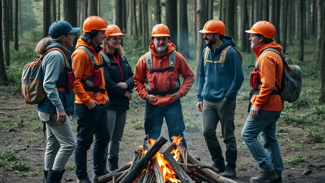 Gruppe um Feuerlöcher in einem Wald