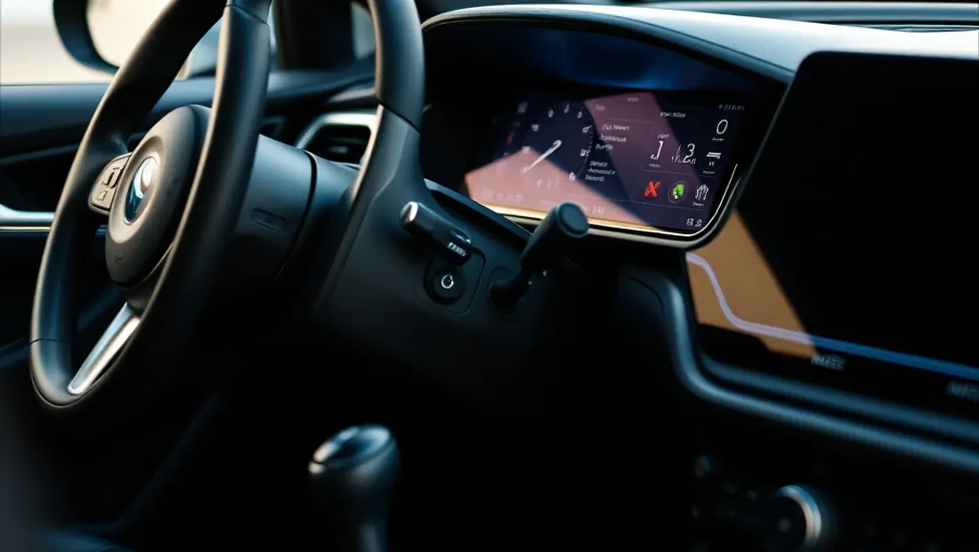 Detailansicht eines Elektrofahrzeugs mit Bedienelementen.