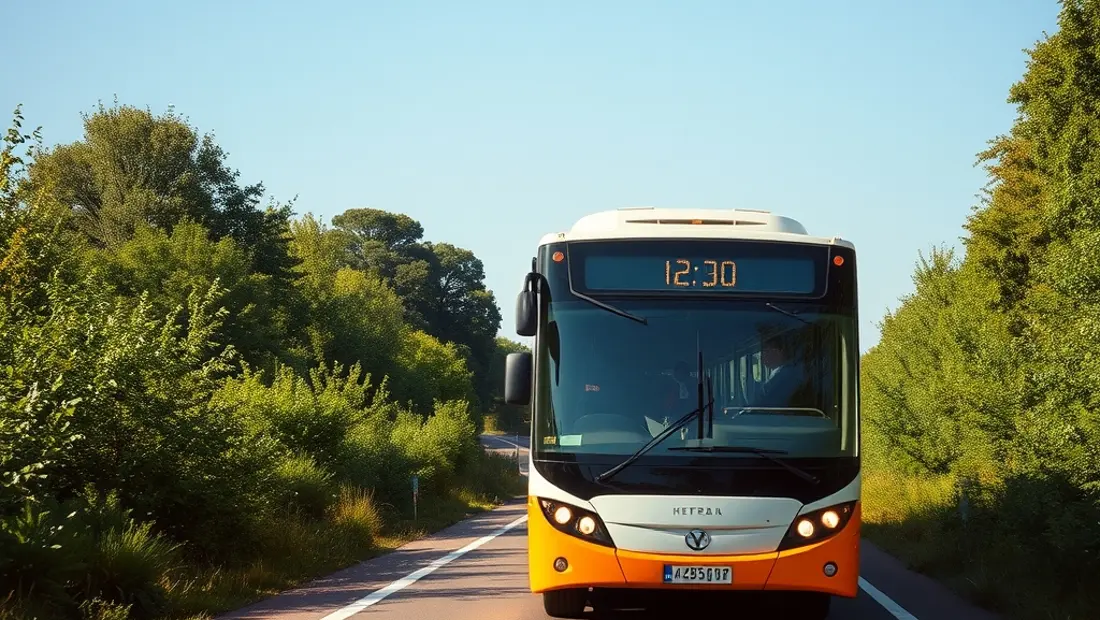 Ein Wasserstoffbus fährt auf einer sonnigen Straße.