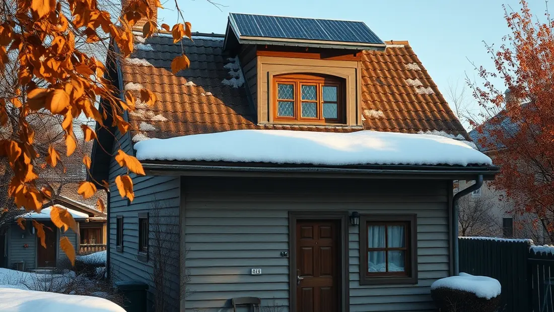 Haus mit Solar-Wasser-Speicher im Winter