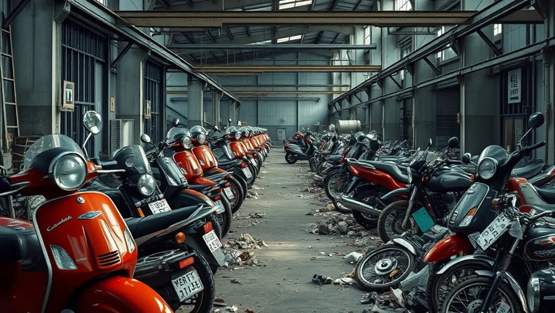 Verlassene Fabrik mit stillgelegten Maschinen und Müll